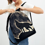 Full Moon Howling Wolf Print Drawstring Backpack
