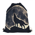 Full Moon Howling Wolf Print Drawstring Bag