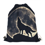 Full Moon Howling Wolf Print Drawstring Bag
