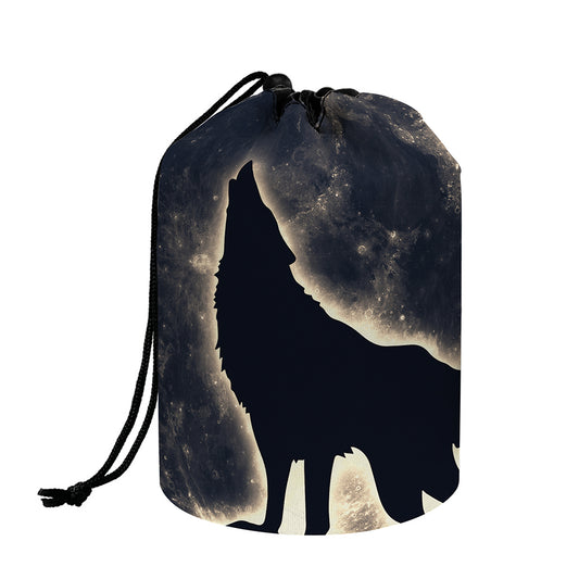 Full Moon Howling Wolf Print Drawstring Makeup Bag
