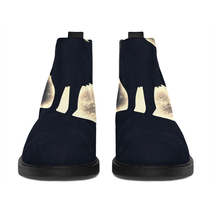 Full Moon Howling Wolf Print Flat Ankle Boots