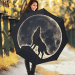 Full Moon Howling Wolf Print Foldable Umbrella