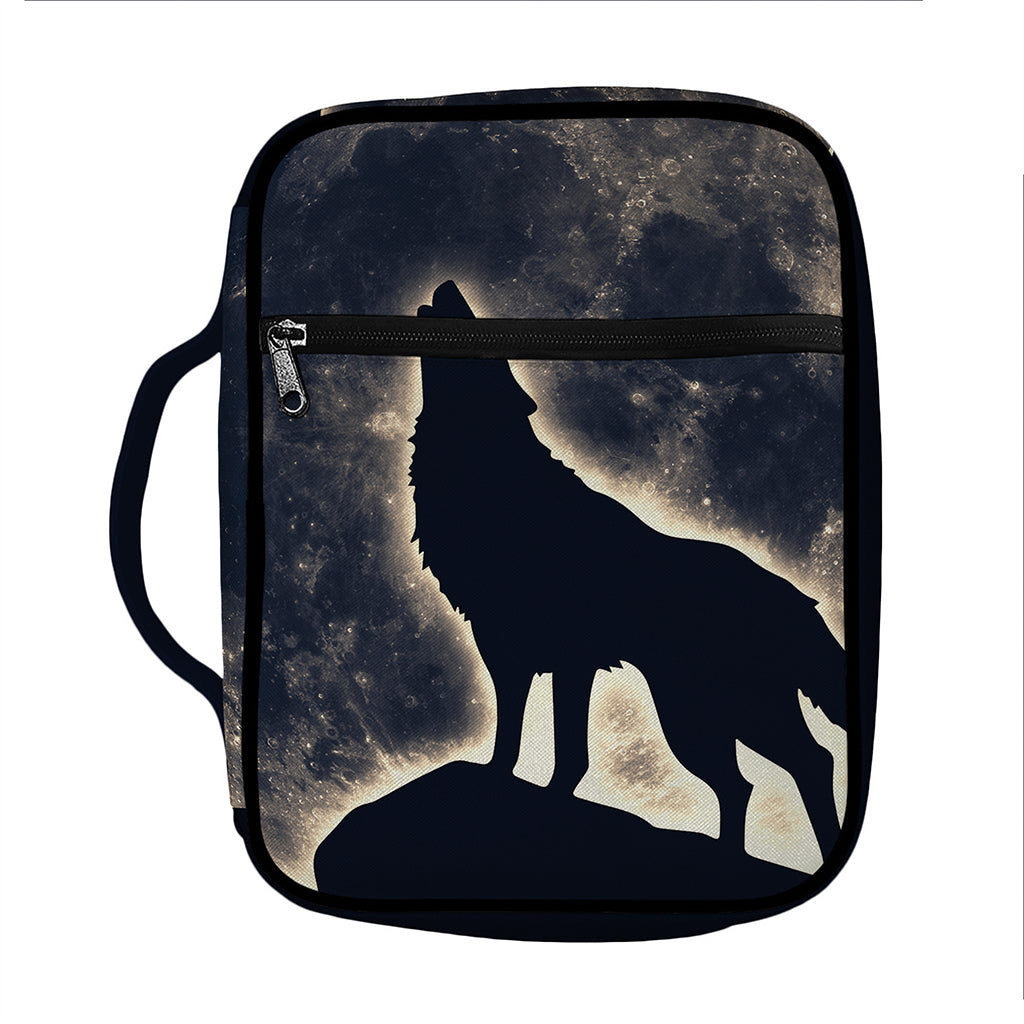 Full Moon Howling Wolf Print Front Pocket Bible Bag