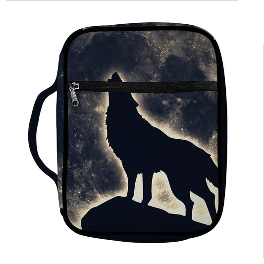 Full Moon Howling Wolf Print Front Pocket Bible Bag