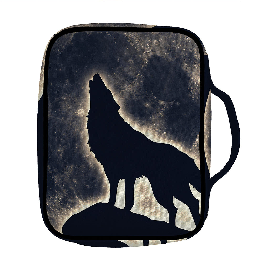 Full Moon Howling Wolf Print Front Pocket Bible Bag