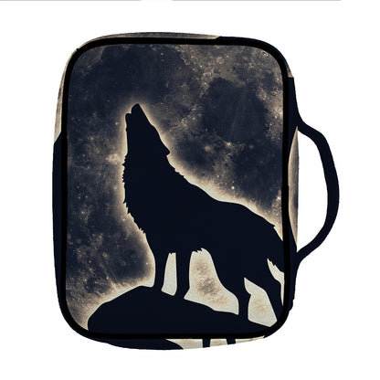 Full Moon Howling Wolf Print Front Pocket Bible Bag