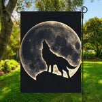 Full Moon Howling Wolf Print Garden Flag