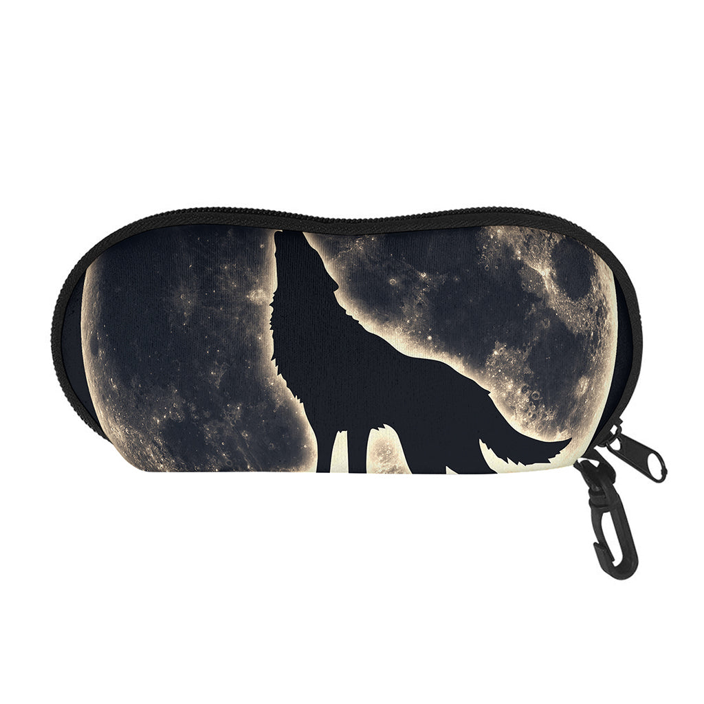Full Moon Howling Wolf Print Glasses Case
