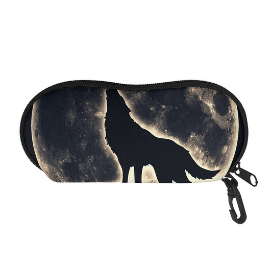 Full Moon Howling Wolf Print Glasses Case