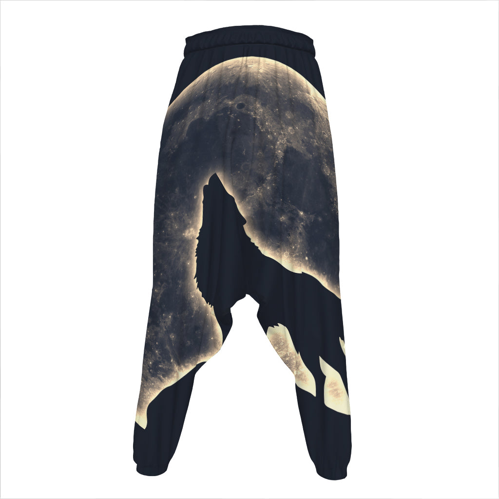 Full Moon Howling Wolf Print Hammer Pants
