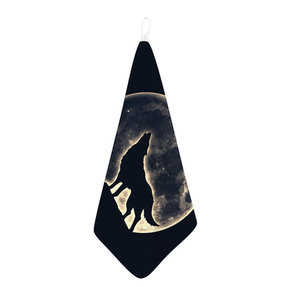 Full Moon Howling Wolf Print Hand Towel