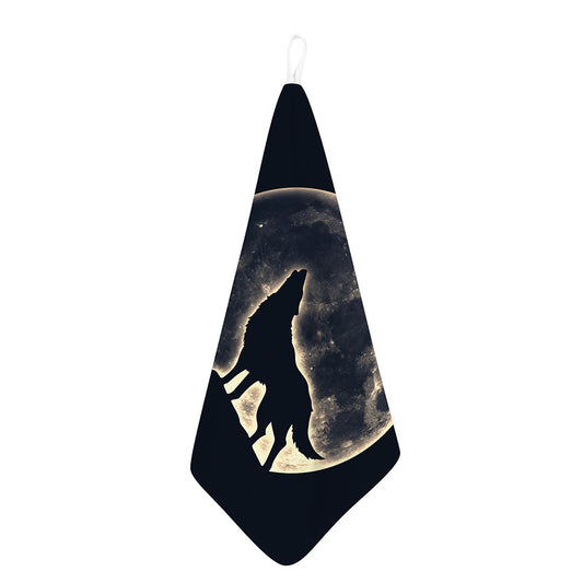 Full Moon Howling Wolf Print Hand Towel