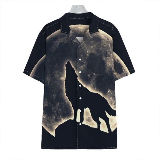 Full Moon Howling Wolf Print Hawaiian Shirt