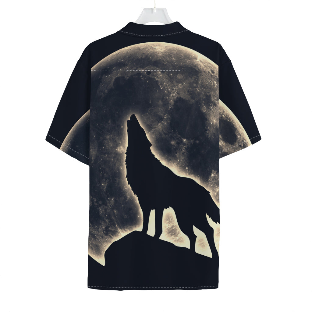 Full Moon Howling Wolf Print Hawaiian Shirt