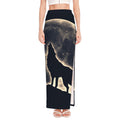 Full Moon Howling Wolf Print High Slit Maxi Skirt
