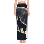 Full Moon Howling Wolf Print High Slit Maxi Skirt