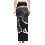Full Moon Howling Wolf Print High Slit Maxi Skirt