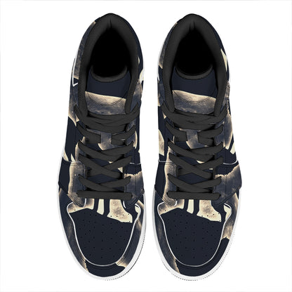 Full Moon Howling Wolf Print High Top Leather Sneakers