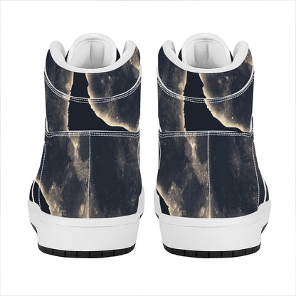 Full Moon Howling Wolf Print High Top Leather Sneakers