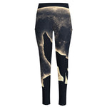 Full Moon Howling Wolf Print High-Waisted Pocket Leggings