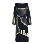 Full Moon Howling Wolf Print Hooded Bathrobe