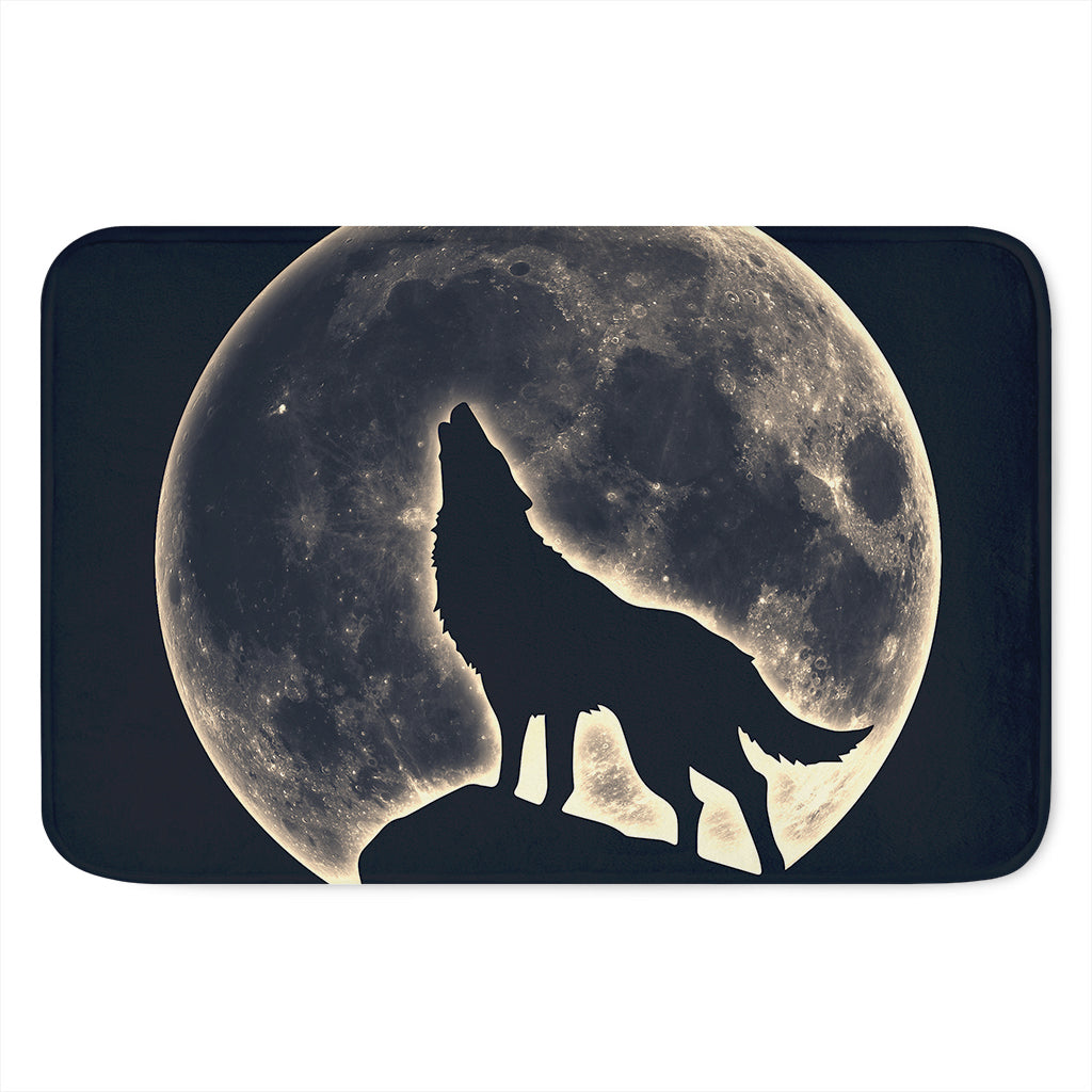 Full Moon Howling Wolf Print Indoor Door Mat