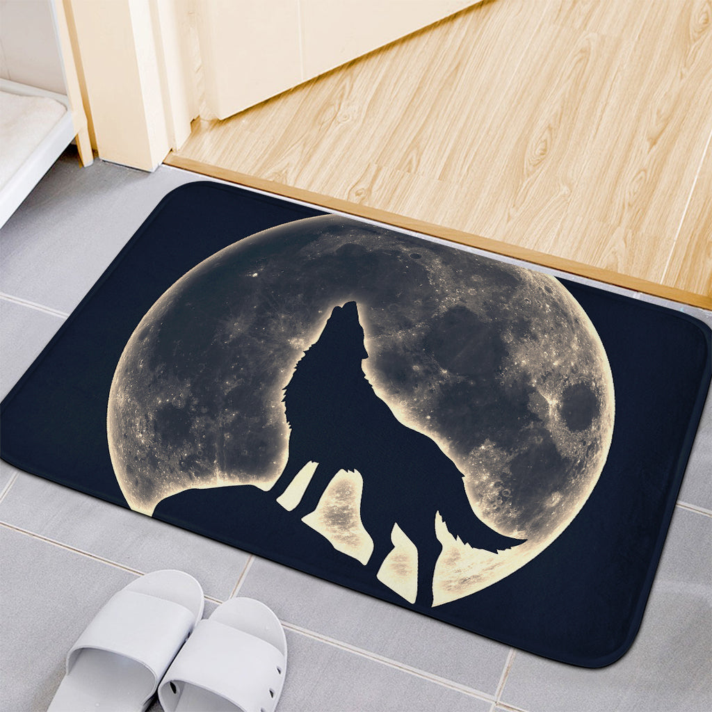 Full Moon Howling Wolf Print Indoor Door Mat