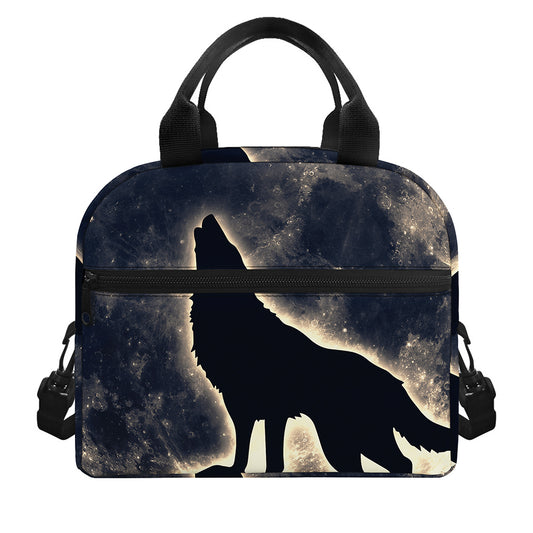 Full Moon Howling Wolf Print Insulated Lunch Bag