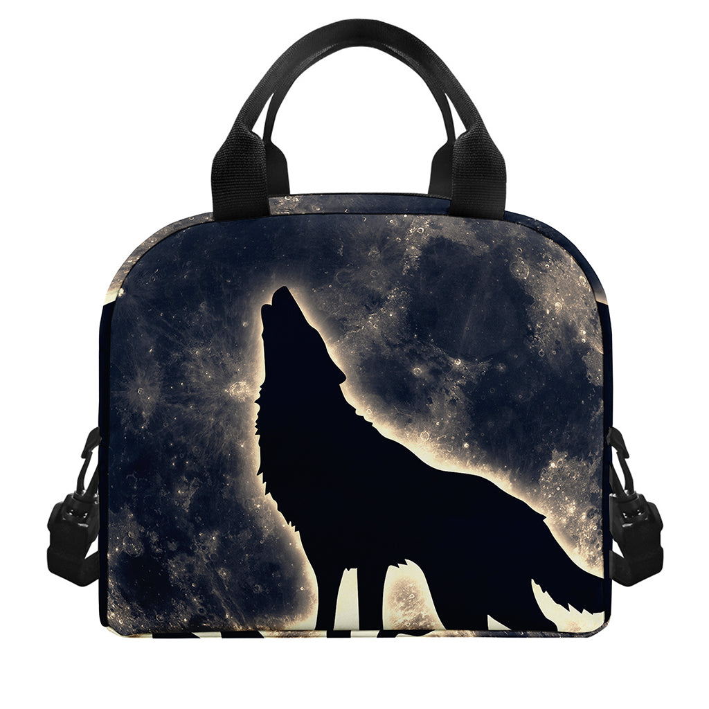 Full Moon Howling Wolf Print Insulated Lunch Bag