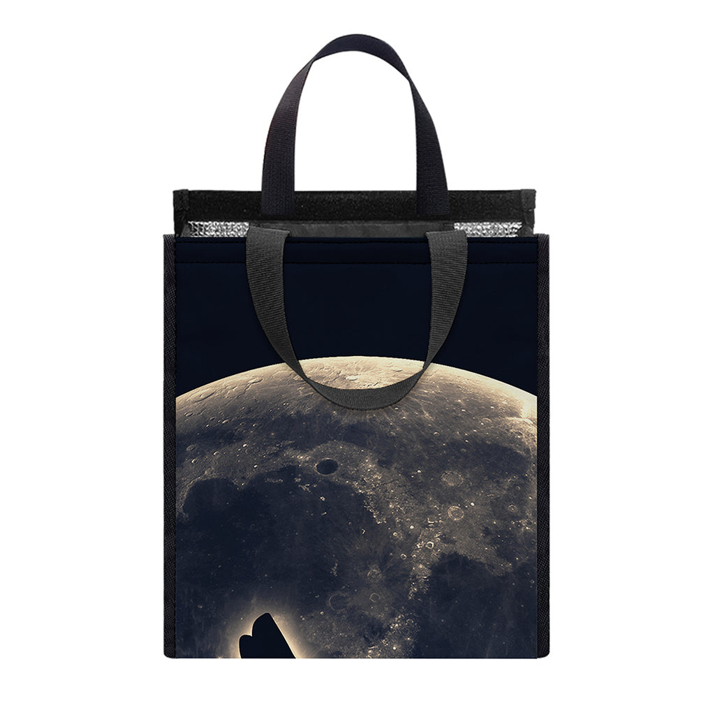 Full Moon Howling Wolf Print Insulated Lunch Tote