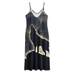 Full Moon Howling Wolf Print Jersey Midi Cami Dress