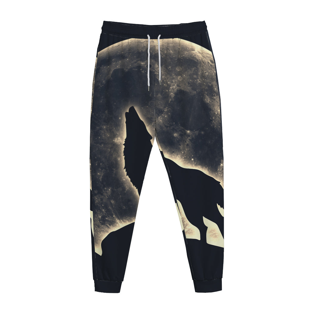 Full Moon Howling Wolf Print Jogger Pants