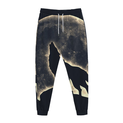 Full Moon Howling Wolf Print Jogger Pants