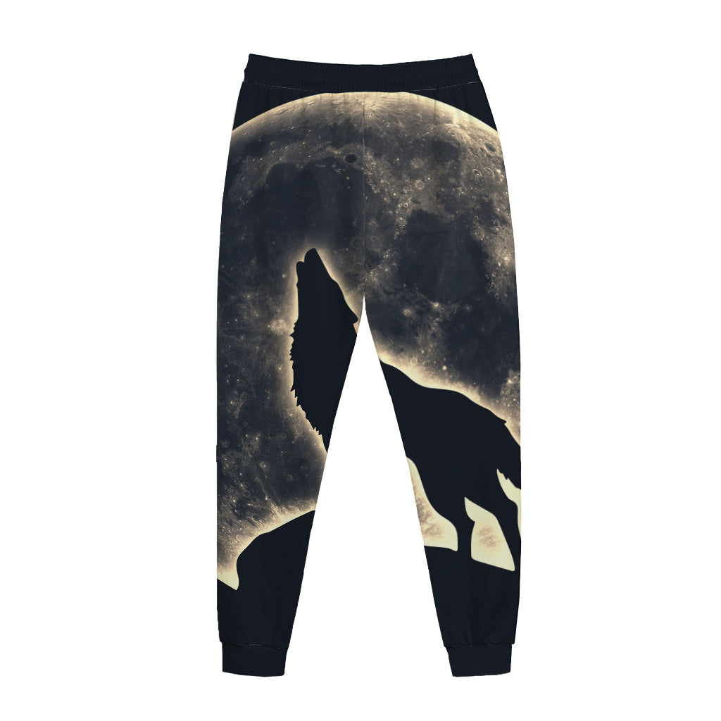 Full Moon Howling Wolf Print Jogger Pants