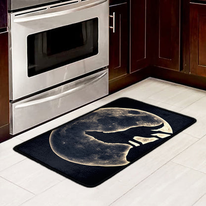 Full Moon Howling Wolf Print Kitchen Mat