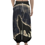 Full Moon Howling Wolf Print Lantern Pants