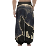 Full Moon Howling Wolf Print Lantern Pants