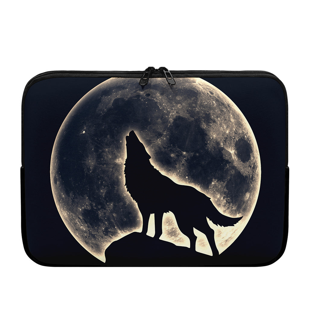 Full Moon Howling Wolf Print Laptop Sleeve