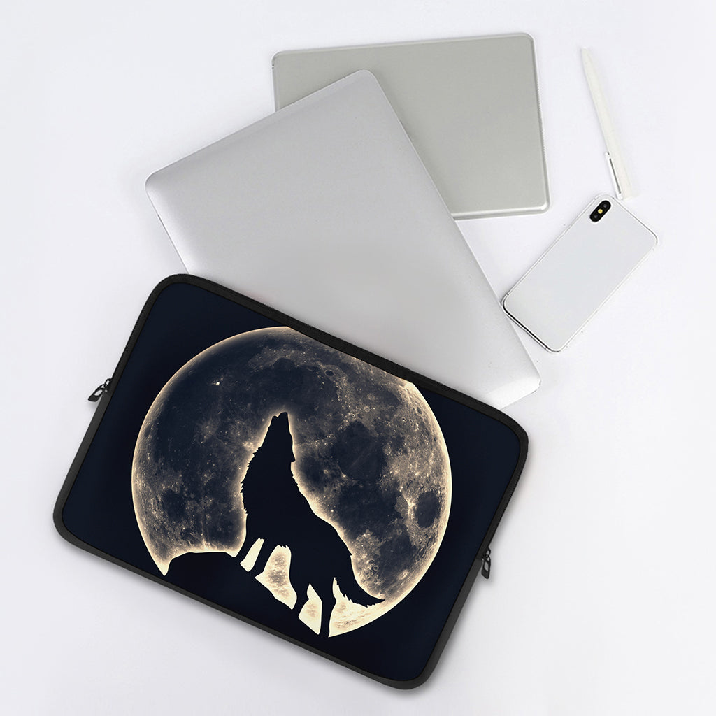 Full Moon Howling Wolf Print Laptop Sleeve