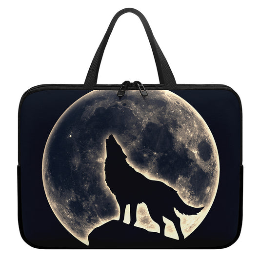 Full Moon Howling Wolf Print Laptop Sleeve With Handle