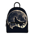 Full Moon Howling Wolf Print Leather Backpack