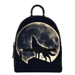 Full Moon Howling Wolf Print Leather Backpack