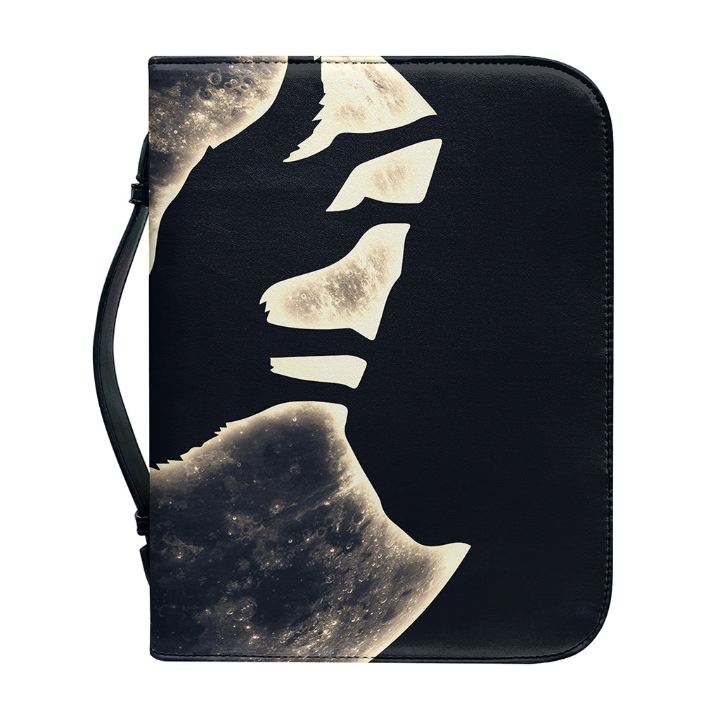 Full Moon Howling Wolf Print Leather Bible Cover