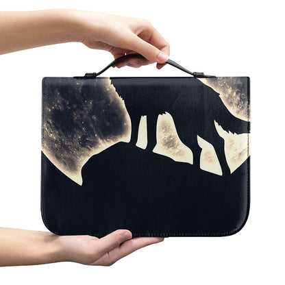 Full Moon Howling Wolf Print Leather Bible Cover