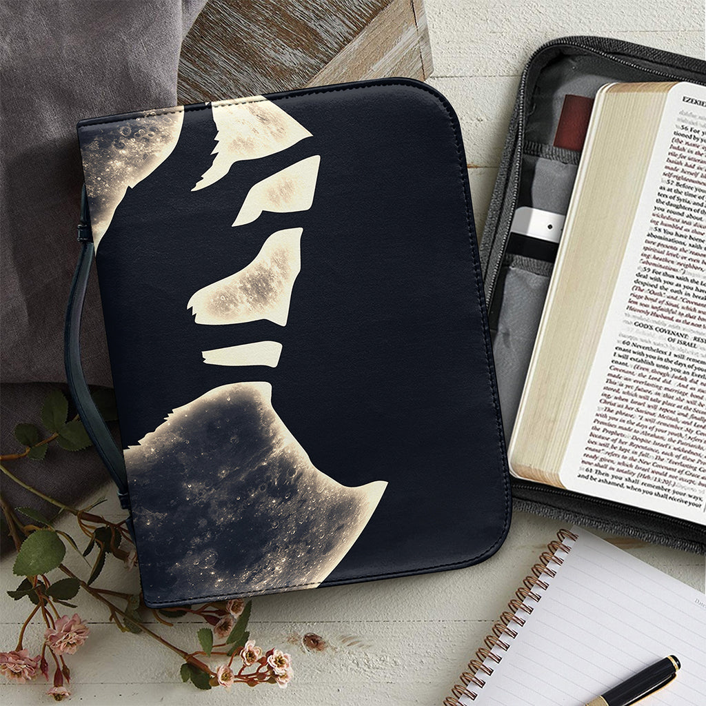 Full Moon Howling Wolf Print Leather Bible Cover