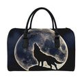 Full Moon Howling Wolf Print Leather Duffel Bag