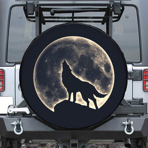 Full Moon Howling Wolf Print Leather Spare Tire Cover