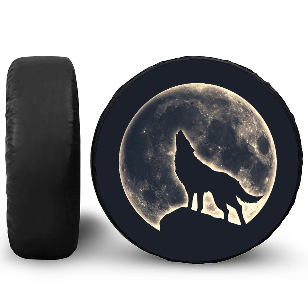 Full Moon Howling Wolf Print Leather Spare Tire Cover