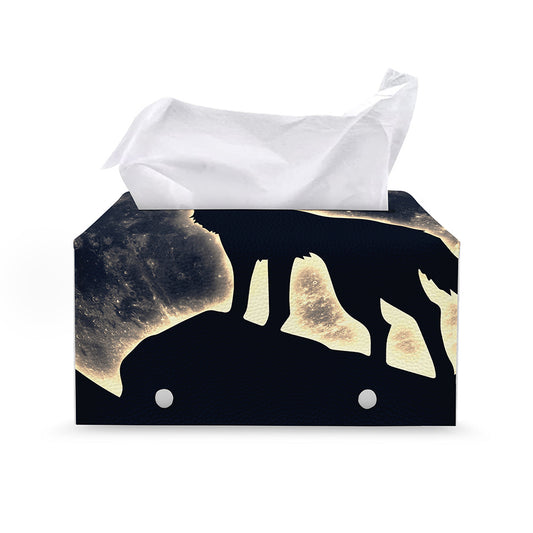 Full Moon Howling Wolf Print Leather Tissue Box Cover