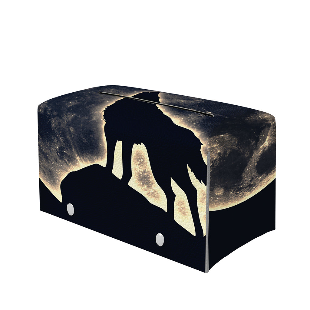 Full Moon Howling Wolf Print Leather Tissue Box Cover